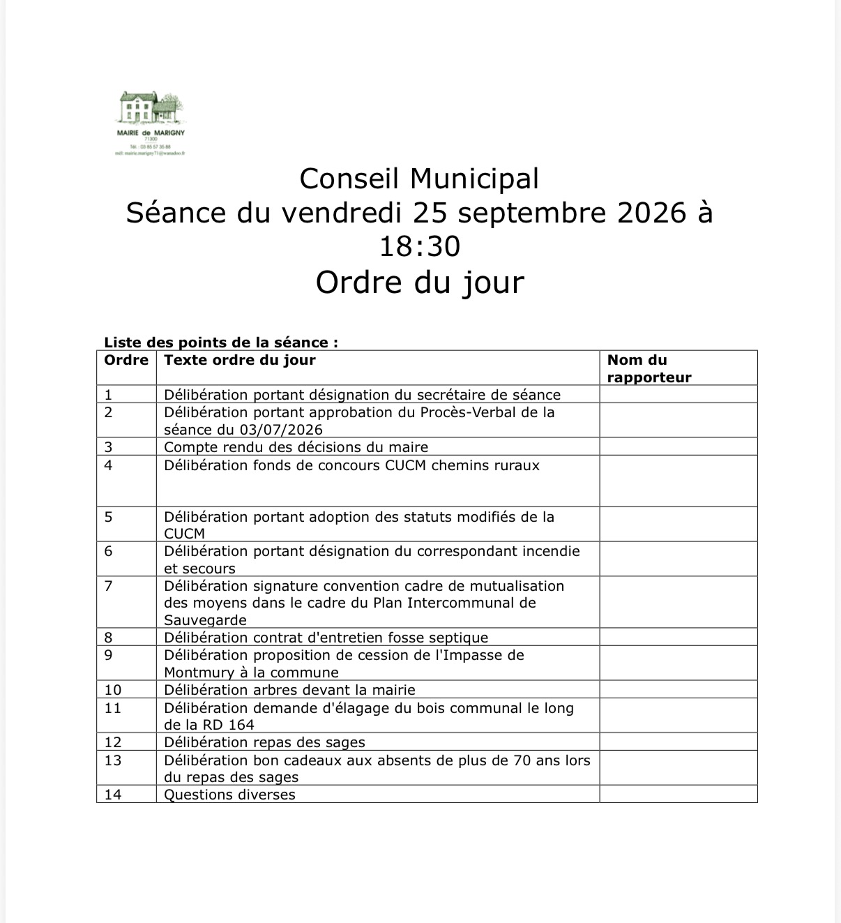 Conseil municipal 25/09
